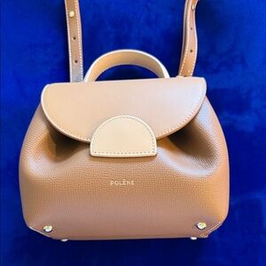 Polene Nano Tan Leather Backpack